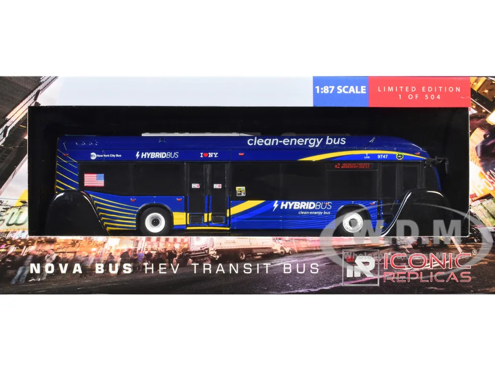 Nova Bus LFSH HEV Hybrid Transit Bus "MTA New York City" Blue with Yellow Graphics Limited Edition to 504 pieces Worldwide 1/87 (HO) Diecast Model by Iconic Replicas