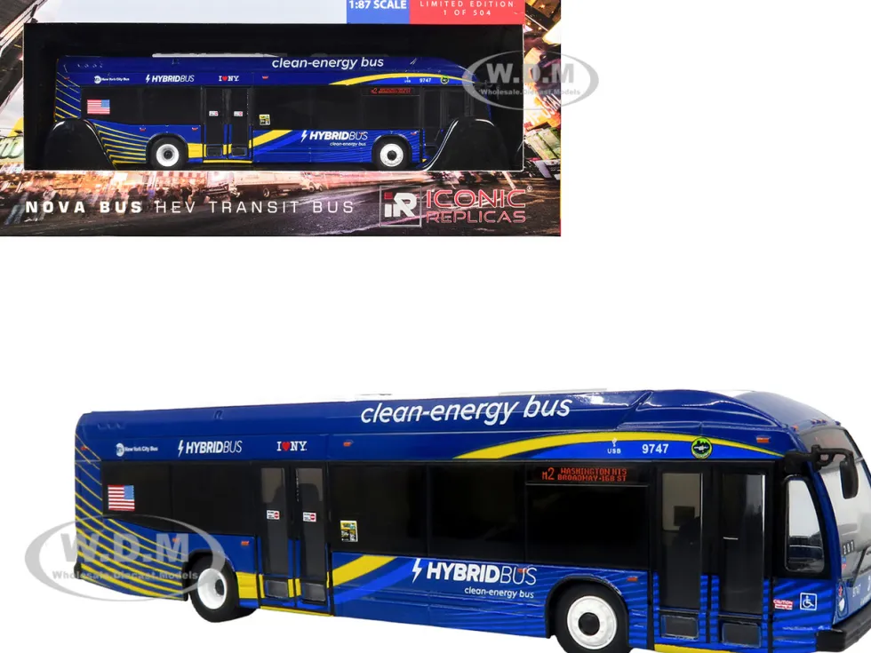 Nova Bus LFSH HEV Hybrid Transit Bus "MTA New York City" Blue with Yellow Graphics Limited Edition to 504 pieces Worldwide 1/87 (HO) Diecast Model by Iconic Replicas
