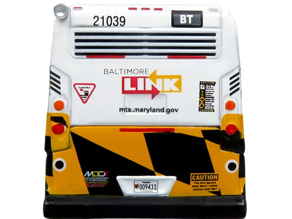Nova Bus LFSH Hybrid Transit Bus "MTA Maryland" White with Red and Yellow Graphics "The Bus & Motorcoach Collection" Limited Edition to 504 pieces Worldwide 1/87 (HO) Diecast Model by Iconic Replicas