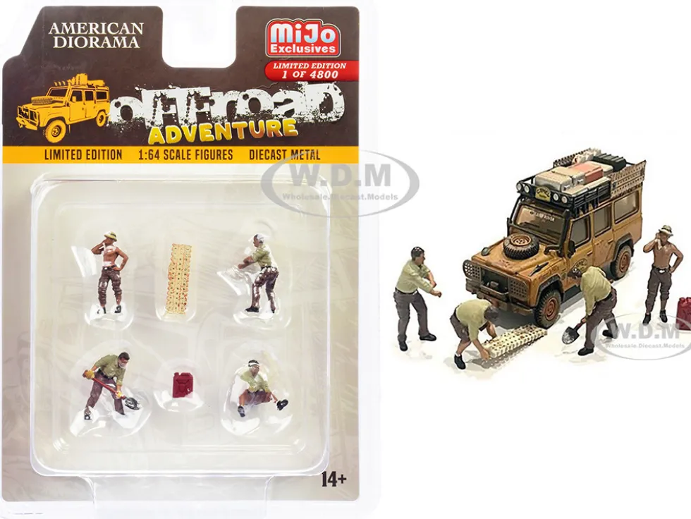 Off-Road Adventure 6 piece Diecast Set 4 Male Figurines 2 Accessories Limited Edition 4800 pieces Worldwide 1/64 Scale Models American Diorama 76492