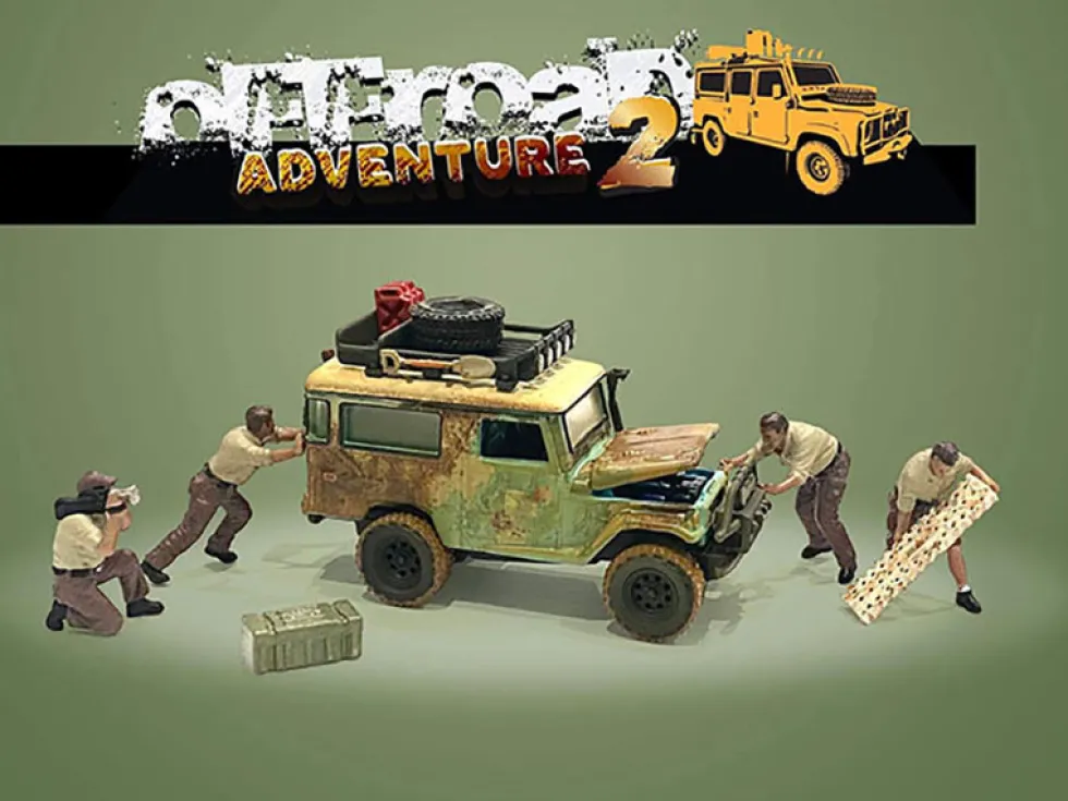 Off-Road Adventure 2 6 piece Diecast Set 4 Male Figurines 2 Accessories Limited Edition 4800 pieces Worldwide 1/64 Scale Models American Diorama 76496