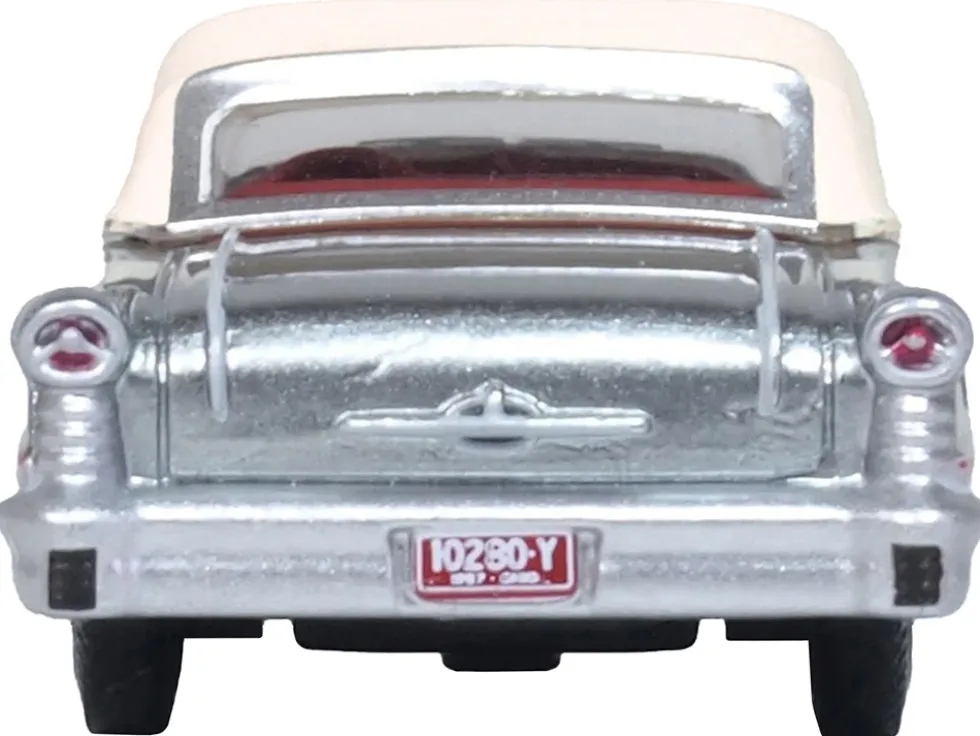 1957 Oldsmobile 88 Convertible (Top-Up) Juneau Gray with White Top and Red Interior 1/87 (HO) Scale Diecast Model Car by Oxford Diecast