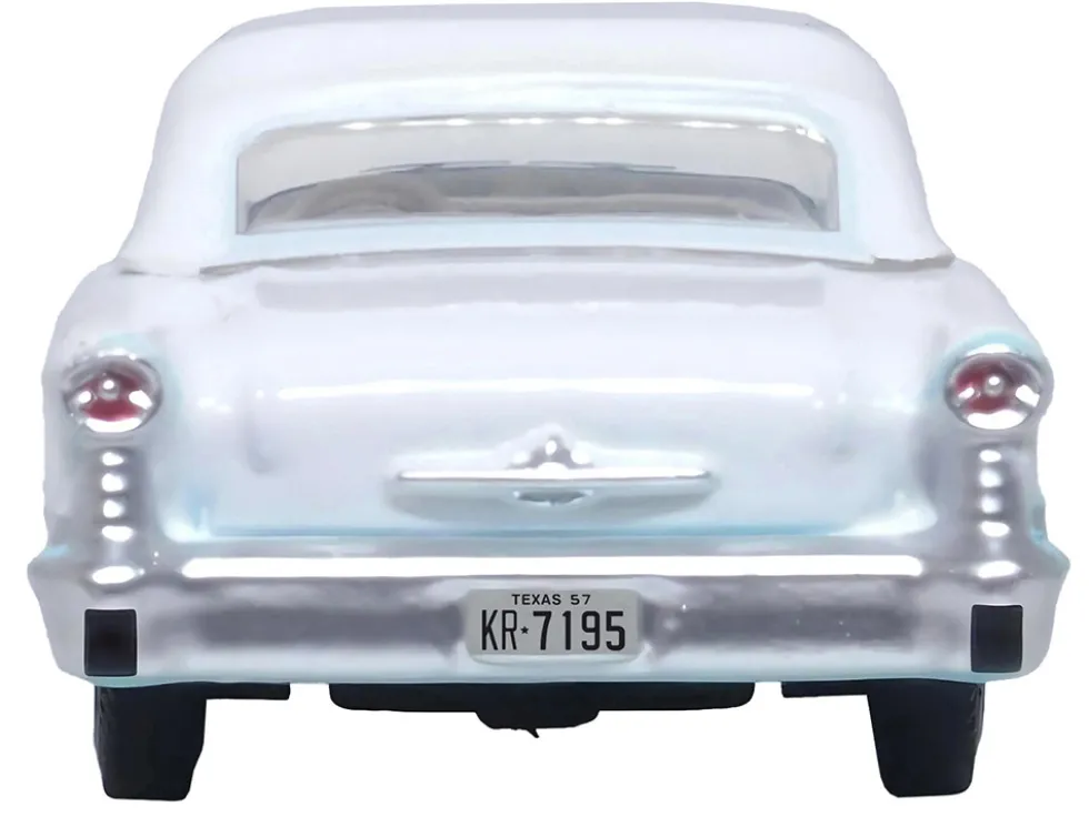 1957 Oldsmobile 88 Convertible Top Up Banff Blue and Alcan White with White 1/87 HO Scale Diecast Model Car Oxford Diecast 87OC57002