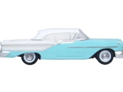 1957 Oldsmobile 88 Convertible Top Up Banff Blue and Alcan White with White 1/87 HO Scale Diecast Model Car Oxford Diecast 87OC57002