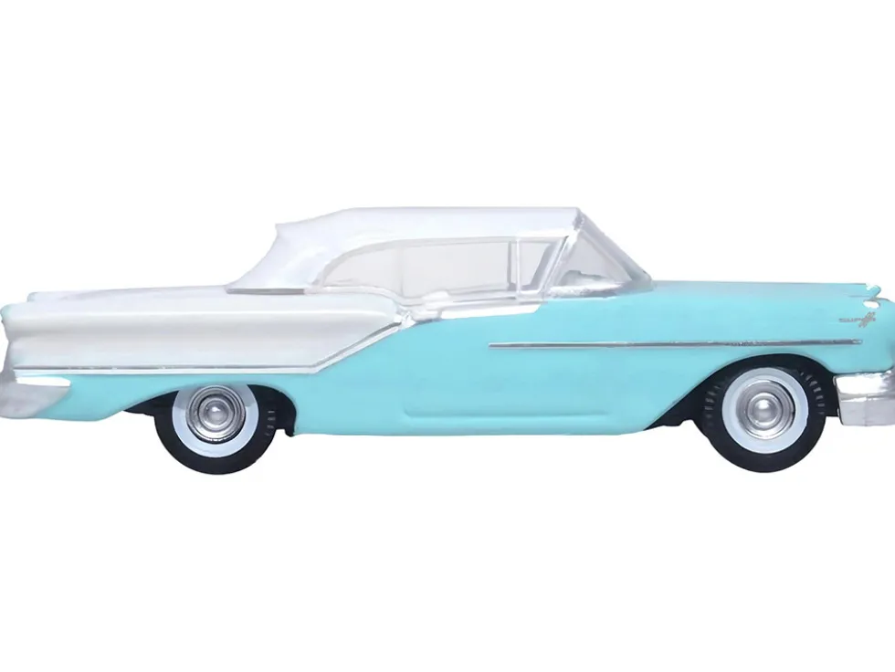 1957 Oldsmobile 88 Convertible Top Up Banff Blue and Alcan White with White 1/87 HO Scale Diecast Model Car Oxford Diecast 87OC57002