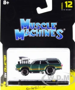 1970 Oldsmobile Vista Cruiser 442 Green Metallic Gold Stripes 1/64 Diecast Model Car Muscle Machines 15556