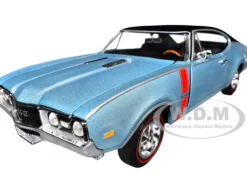 1968 Oldsmobile 442 W30 Holiday Coupe Teal Frost Metallic with Red Stripes and Black Vinyl Top "Hemmings Motor News July 2023 Cover Car" "American Muscle" Series 1/18 Diecast Model Car by Auto World