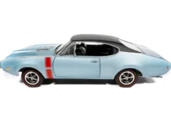 1968 Oldsmobile 442 W30 Holiday Coupe Teal Frost Metallic with Red Stripes and Black Vinyl Top