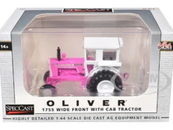 Oliver 1755 Wide Front Tractor with Cab Hot Pink and White 1/64 Diecast Model by SpecCast