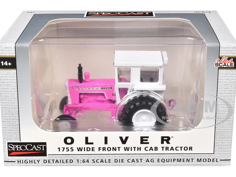 Oliver 1755 Wide Front Tractor with Cab Hot Pink and White 1/64 Diecast Model by SpecCast