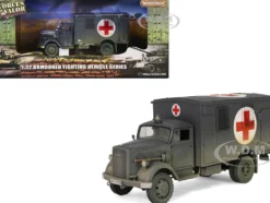 Opel Blitz Kfz 305 Ambulance Gray Weathered German Army Armoured Fighting Vehicle Series 1/32 Diecast Model Forces of Valor FOV-801101B