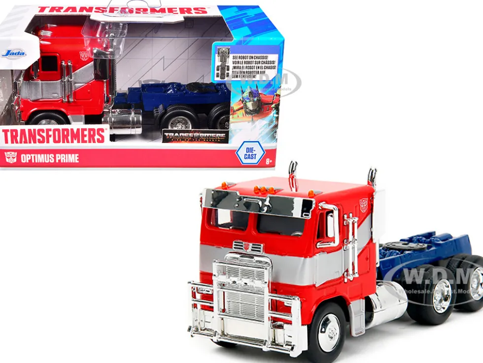 Optimus Prime Tractor Truck Red and Blue with Silver Stripes Transformers Rise of the Beasts 2023 Movie Hollywood Rides Series 1/32 Diecast Model Car Jada 34257
