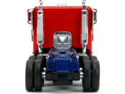Optimus Prime Tractor Truck Red and Blue with Silver Stripes Transformers Rise of the Beasts 2023 Movie Hollywood Rides Series 1/32 Diecast Model Car Jada 34257