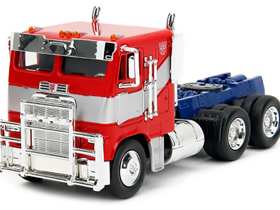 Optimus Prime Tractor Truck Red and Blue with Silver Stripes Transformers Rise of the Beasts 2023 Movie Hollywood Rides Series 1/32 Diecast Model Car Jada 34257