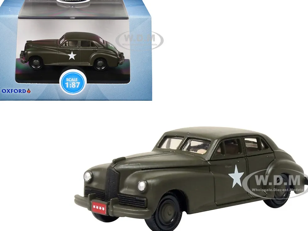 1942 Packard Clipper Touring Sedan "US Army Staff Car" Olive Drab 1/87 (HO) Scale Diecast Model Car by Oxford Diecast