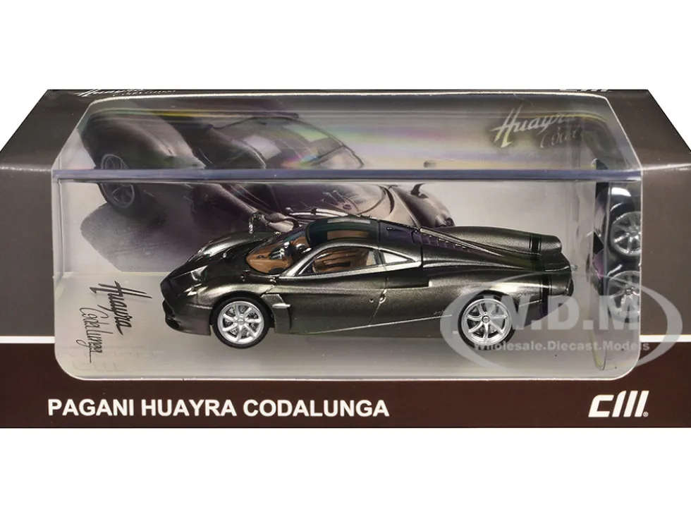 Pagani Huayra Codalunga Gun Metal Gray Metallic with Sunroof and Extra Wheels 1/64 Diecast Model Car by CM Model