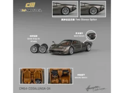 Pagani Huayra Codalunga Gun Metal Gray Metallic with Sunroof and Extra Wheels 1/64 Diecast Model Car by CM Model