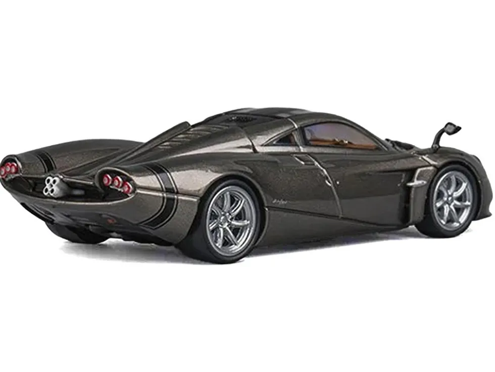 Pagani Huayra Codalunga Gun Metal Gray Metallic with Sunroof and Extra Wheels 1/64 Diecast Model Car by CM Model