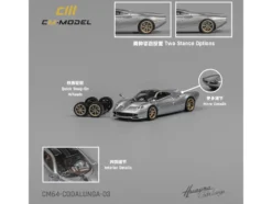 Pagani Huayra Codalunga Silver Metallic with Sunroof and Extra Wheels 1/64 Diecast Model Car by CM Model