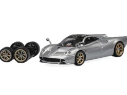 Pagani Huayra Codalunga Silver Metallic with Sunroof and Extra Wheels 1/64 Diecast Model Car by CM Model