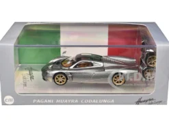 Pagani Huayra Codalunga Silver Metallic with Sunroof and Extra Wheels 1/64 Diecast Model Car by CM Model