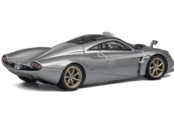 Pagani Huayra Codalunga Silver Metallic with Sunroof and Extra Wheels 1/64 Diecast Model Car by CM Model