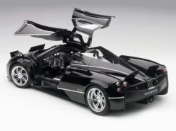 Pagani Huayra Gloss Black with Silver Stripes and Silver Wheels 1/12 Model Car Autoart 12233