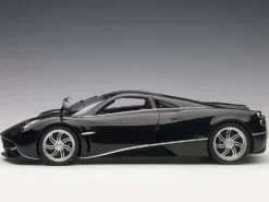 Pagani Huayra Gloss Black with Silver Stripes and Silver Wheels 1/12 Model Car Autoart 12233