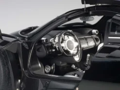 Pagani Huayra Gloss Black with Silver Stripes and Silver Wheels 1/12 Model Car Autoart 12233