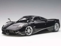 Pagani Huayra Gloss Black with Silver Stripes and Silver Wheels 1/12 Model Car Autoart 12233