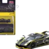 Pagani Huayra R Matt Black with Silver Accents and Yellow Stripes "Global64" Series 1/64 Diecast Model by Tarmac Works