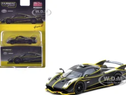 Pagani Huayra R Matt Black with Silver Accents and Yellow Stripes "Global64" Series 1/64 Diecast Model by Tarmac Works