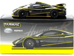 Pagani Huayra R Matt Black with Silver Accents and Yellow Stripes "Global64" Series 1/64 Diecast Model by Tarmac Works