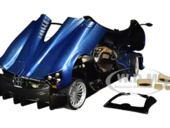 Pagani Huayra Roadster Blue Tricolore Carbon Fiber Black Top Luggage Set 1/18 Model Car Autoart 78286