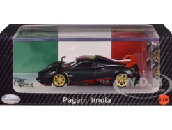 Pagani Imola Black Carbon with Italian Flag Stripes with Extra Wheels 1/64 Diecast Model Car by CM Model
