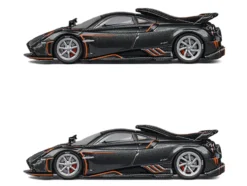 Pagani Imola Dark Gray Metallic with Carbon and Orange Accents with Extra Wheels 1/64 Diecast Model Car by CM Model