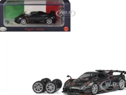 Pagani Imola Dark Gray Metallic with Carbon and Orange Accents with Extra Wheels 1/64 Diecast Model Car by CM Model