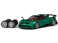 Pagani Imola Emerald Green Metallic with Carbon Top and Extra Wheels 1/64 Diecast Model Car by CM Model