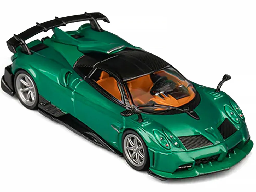 Pagani Imola Emerald Green Metallic with Carbon Top and Extra Wheels 1/64 Diecast Model Car by CM Model