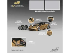 Pagani Imola Gold Carbon Metallic with Black Carbon Top with Extra Wheels 1/64 Diecast Model Car by CM Model