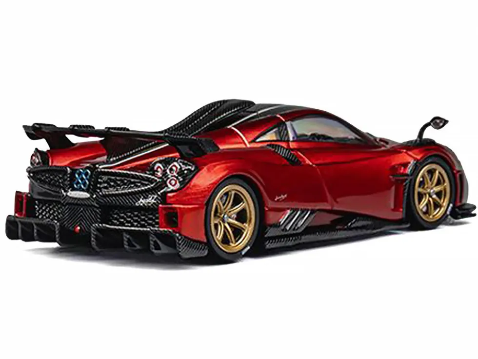 Pagani Imola Red Metallic with Carbon Top and Stripes with Extra Wheels 1/64 Diecast Model Car by CM Model