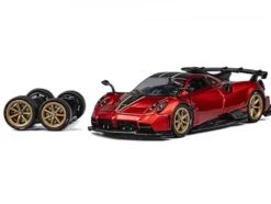 Pagani Imola Red Metallic with Carbon Top and Stripes with Extra Wheels 1/64 Diecast Model Car by CM Model