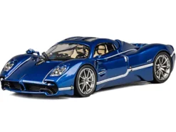 Pagani Utopia Blue Metallic with White Stripes 1/64 Diecast Model Car by CM Model