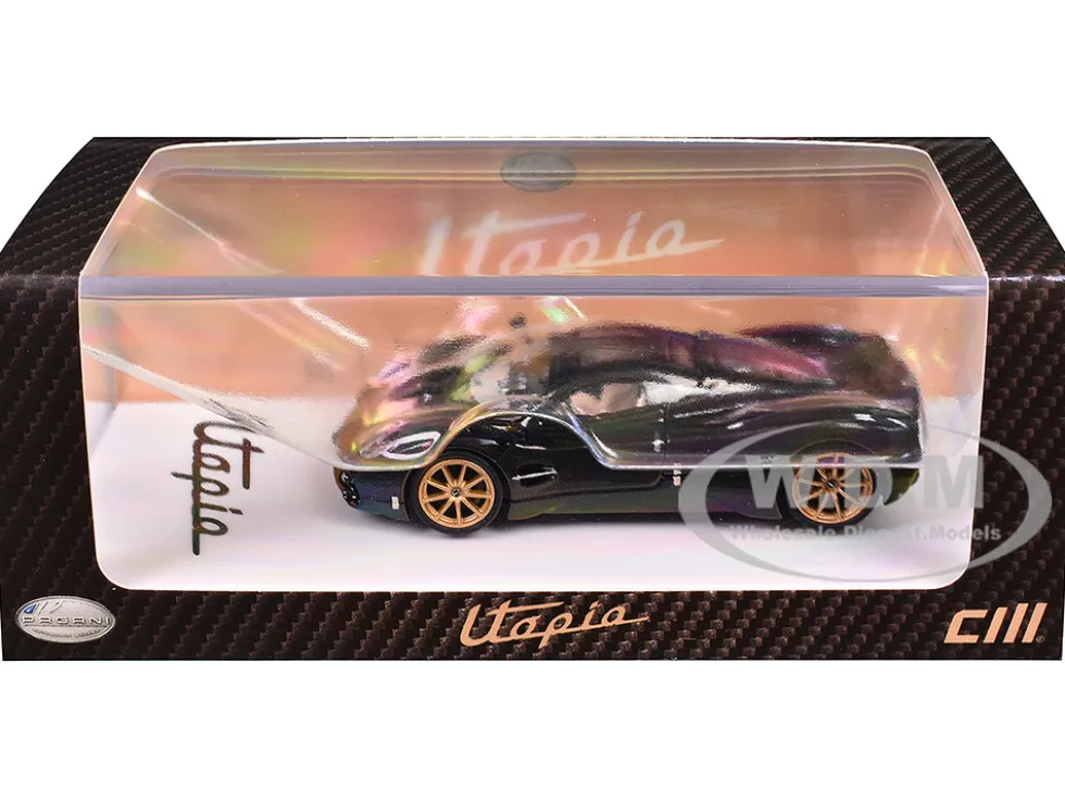 Pagani Utopia Full Carbon with Gold Wheels 1/64 Diecast Model Car by CM Model