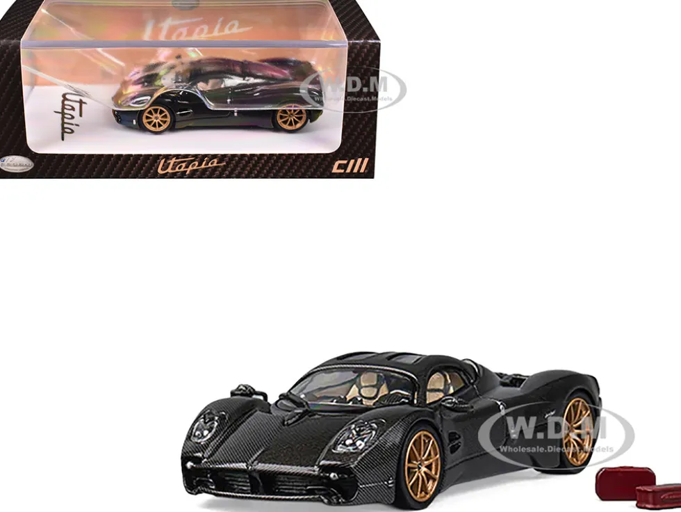Pagani Utopia Full Carbon with Gold Wheels 1/64 Diecast Model Car by CM Model