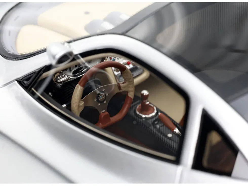 Pagani Zonda C12 Silver Metallic "VIN 001 20th Anniversary Restoration" with DISPLAY CASE Limited Edition to 199 pieces Worldwide 1/18 Model Car by BBR
