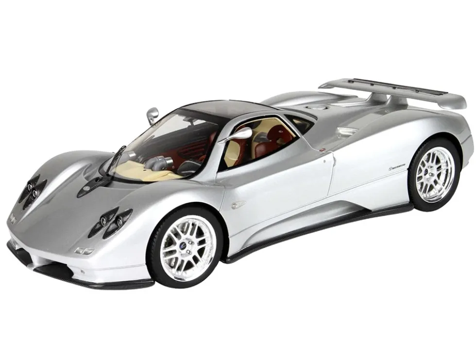 Pagani Zonda C12 Silver Metallic "VIN 001 20th Anniversary Restoration" with DISPLAY CASE Limited Edition to 199 pieces Worldwide 1/18 Model Car by BBR