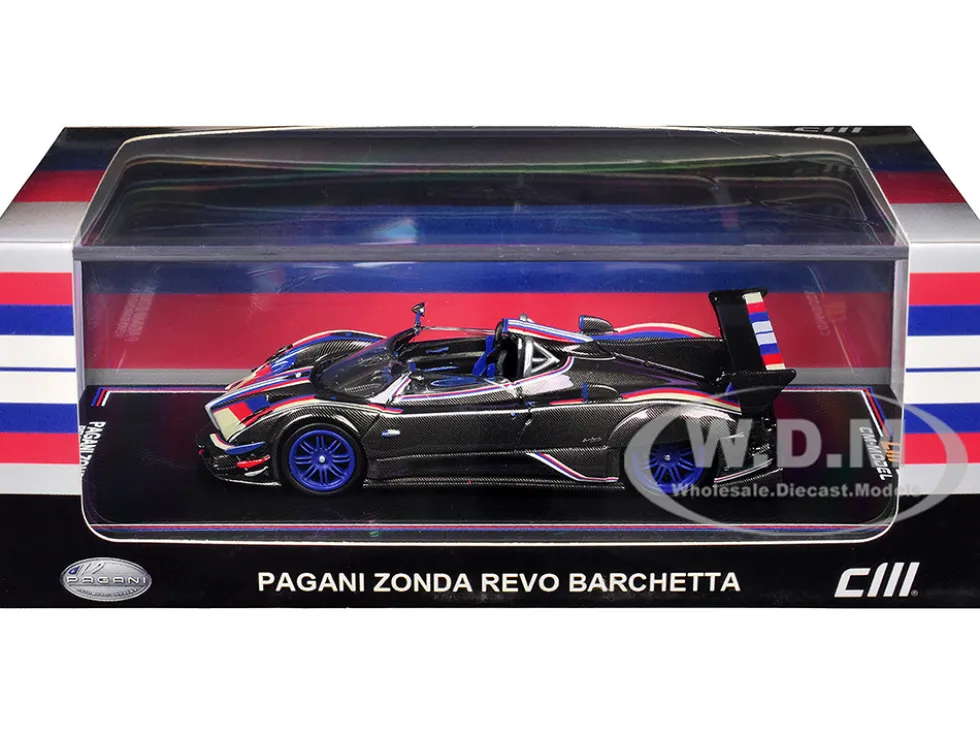 Pagani Zonda Revo Barchetta Carbon with Red, White, and Blue Stripes 1/64 Diecast Model Car by CM Model