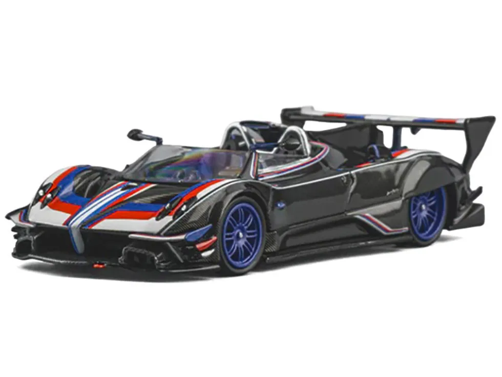 Pagani Zonda Revo Barchetta Carbon with Red, White, and Blue Stripes 1/64 Diecast Model Car by CM Model
