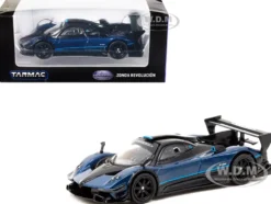 Pagani Zonda Revolucion Blue Metallic Black Light Blue Stripes Global64 Series 1/64 Diecast Model Car Tarmac Works T64G-TL016-BL